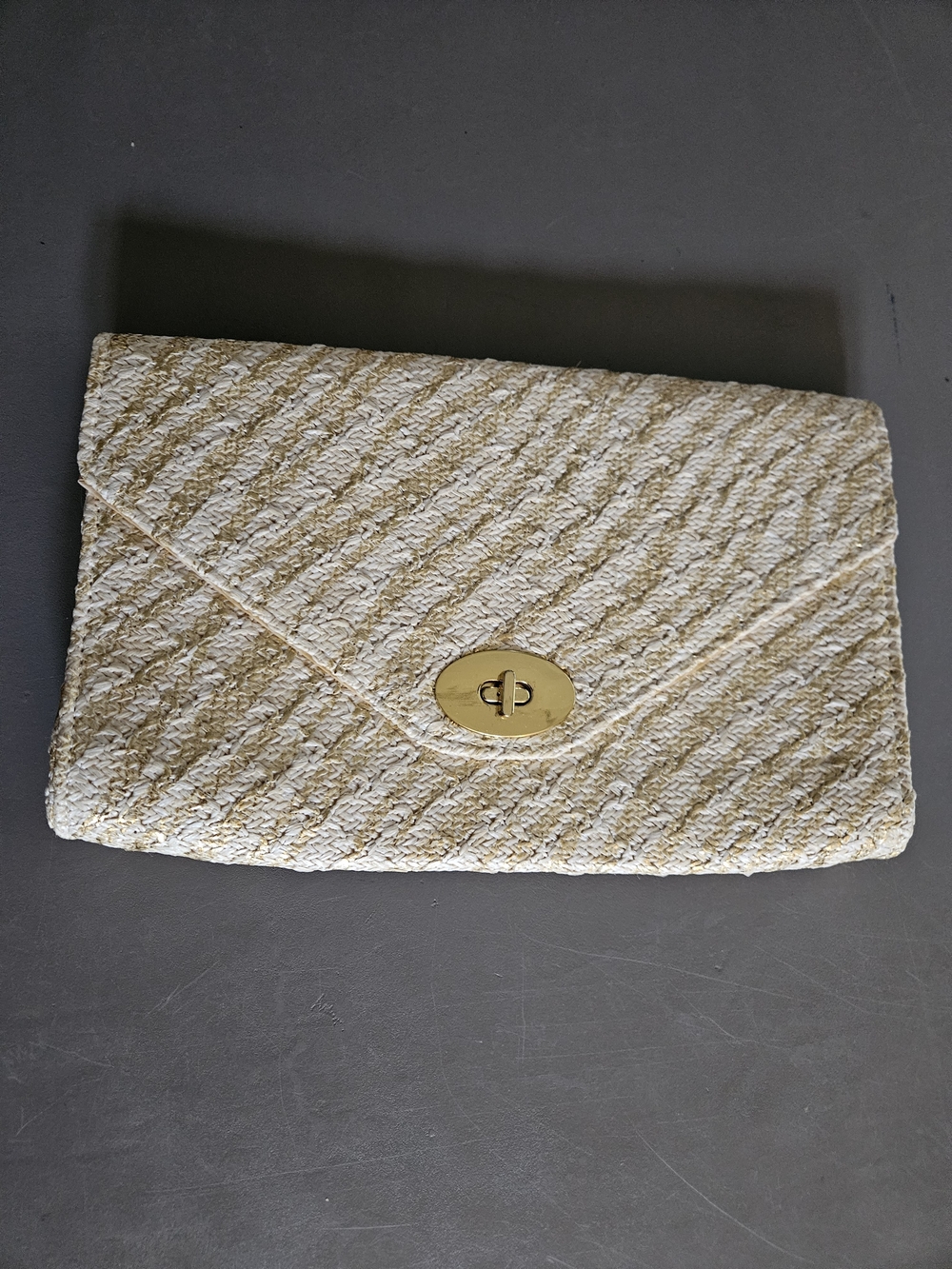 Woven Envelope Clutch - Cream and Gold Hardware